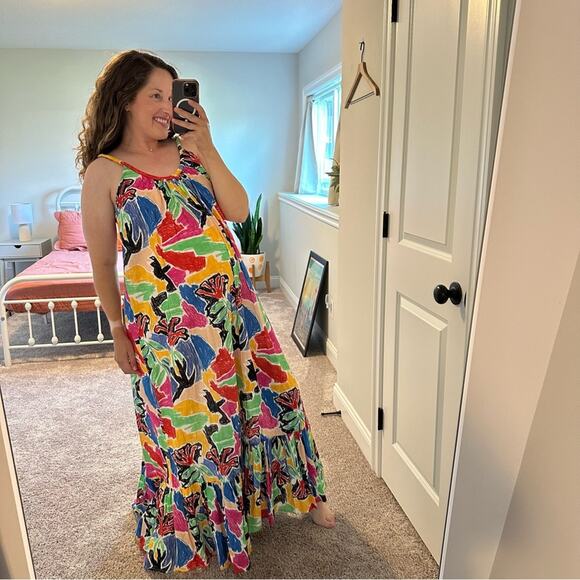 NWT de loreta Blue Red Cotton Maxi Dress Small - Picture 5 of 14